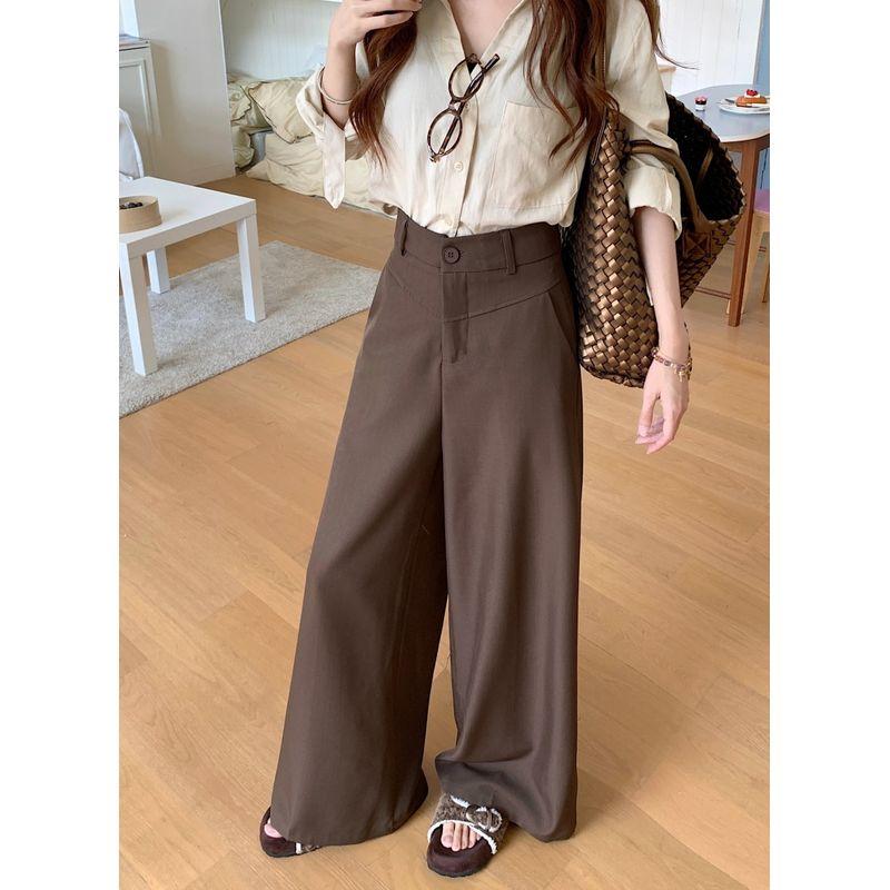

Kumikumi Design Sense Loose Drape Solid Casual Pants Women clothes Autumn High Waist Slimming Wide Leg Pants Straight Pants Curry pants M