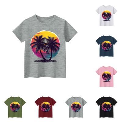 Children's Short Sleeve Tops Casual Print T Shirt Round Neck Pullover Blouse