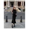 Autumn and winter with a coat, high-end sense, thin semi-turtleneck black dress, temperament fishtail skirt inside