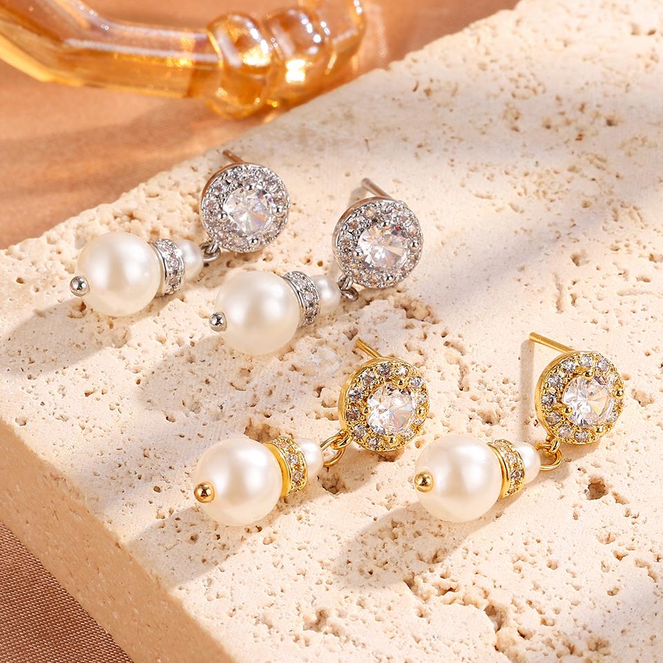 ZAKOL Luxury Round Buling AAA Clear Zircon Imitation Zircon Dangle Earrings Elegant Engagement Wdding Zircon