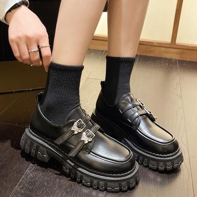 Modische klobige Plateau-Oxfordschuhe für Damen Gothic Dicke Sohle Rutschfeste Slipper Frau Lackleder Doppelschnalle Mary Jane Schuhe