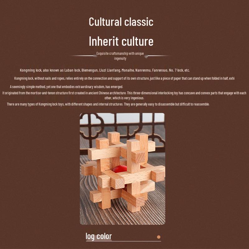 Red Ball Luban Zhuge Liang Lock: Challenging Mortise and Tenon Wooden Brain Teaser for Kids