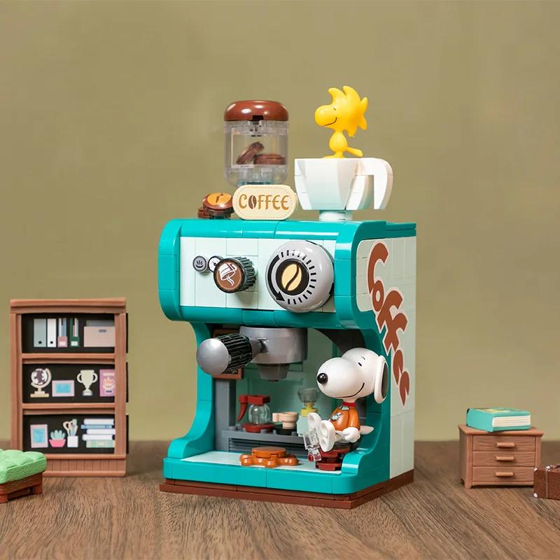 New Snoopy Retro Series Splicing Block Coffee Machine Typewriter Assembly Collection Model Children'S Toy Festival Gift