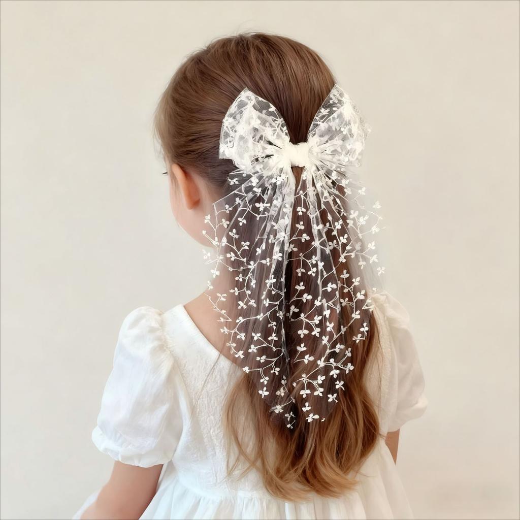 Lace Bow Children's Hair Accessory  Sweet Forest-style Hair Clip  Elegant Ribbon Mesh Embroidered Hair Clip for Women