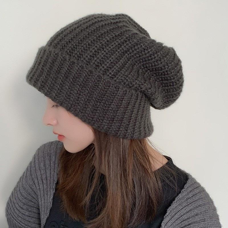 

Новая зимняя шапка-бини для женщин с большим обхватом головы и маленьким лицом, вязаная шапка из толстой пряжи, модная и универсальная