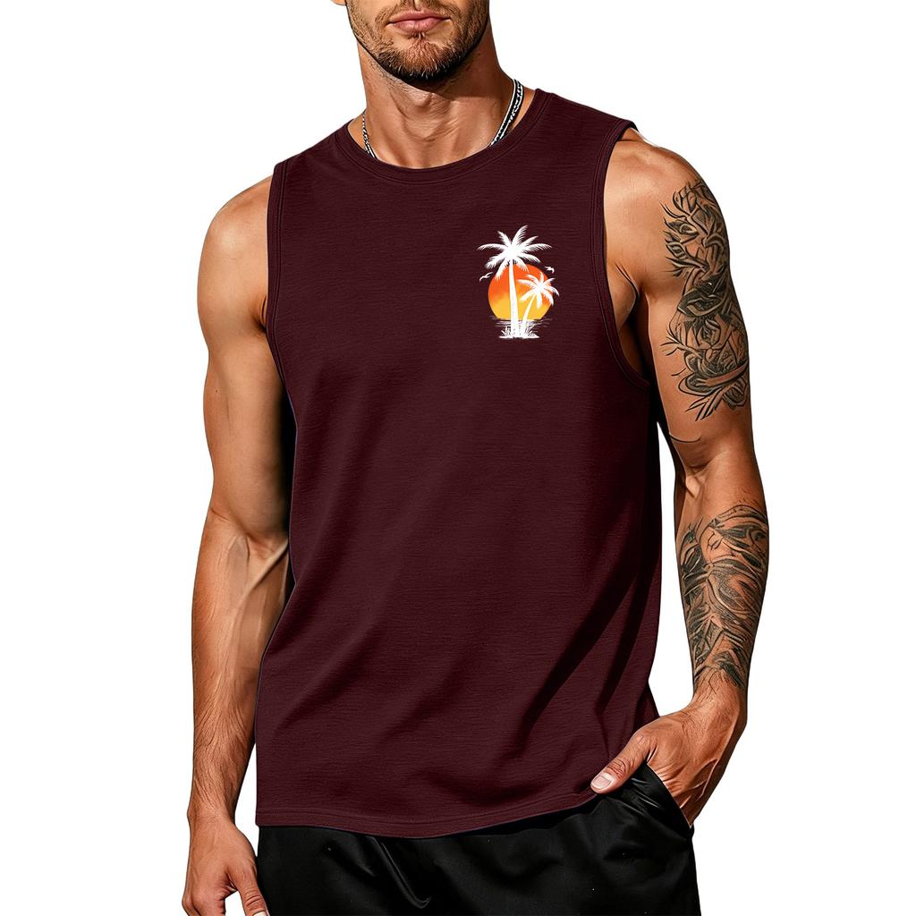 Men's Loose And Casual Hawaiian Print Sleeveless Shirt