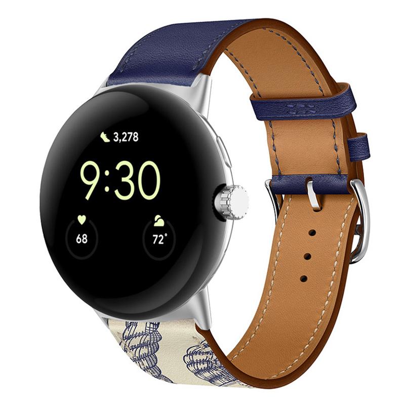 

For Google Pixel Watch 3 41mm/Watch 2/Pixel Watch Genuine Leather Watch Band Stainless Steel Buckle Replacement Strap Dark Blue/Muddy Grey