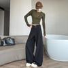 Women's Retro Minimalist Wide-Leg Khaki Suit Pants with Old Money Style Leather Belt