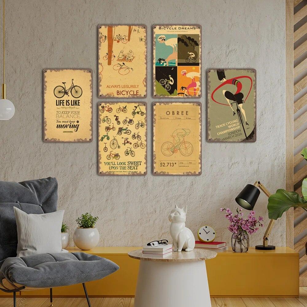 Hisun Tin Sign Vintage Bicycle Poster Metal Signs Plaque Retro Bike Cyclocross Metal Plate Tin Sign Garage House Wall Decor Xcm