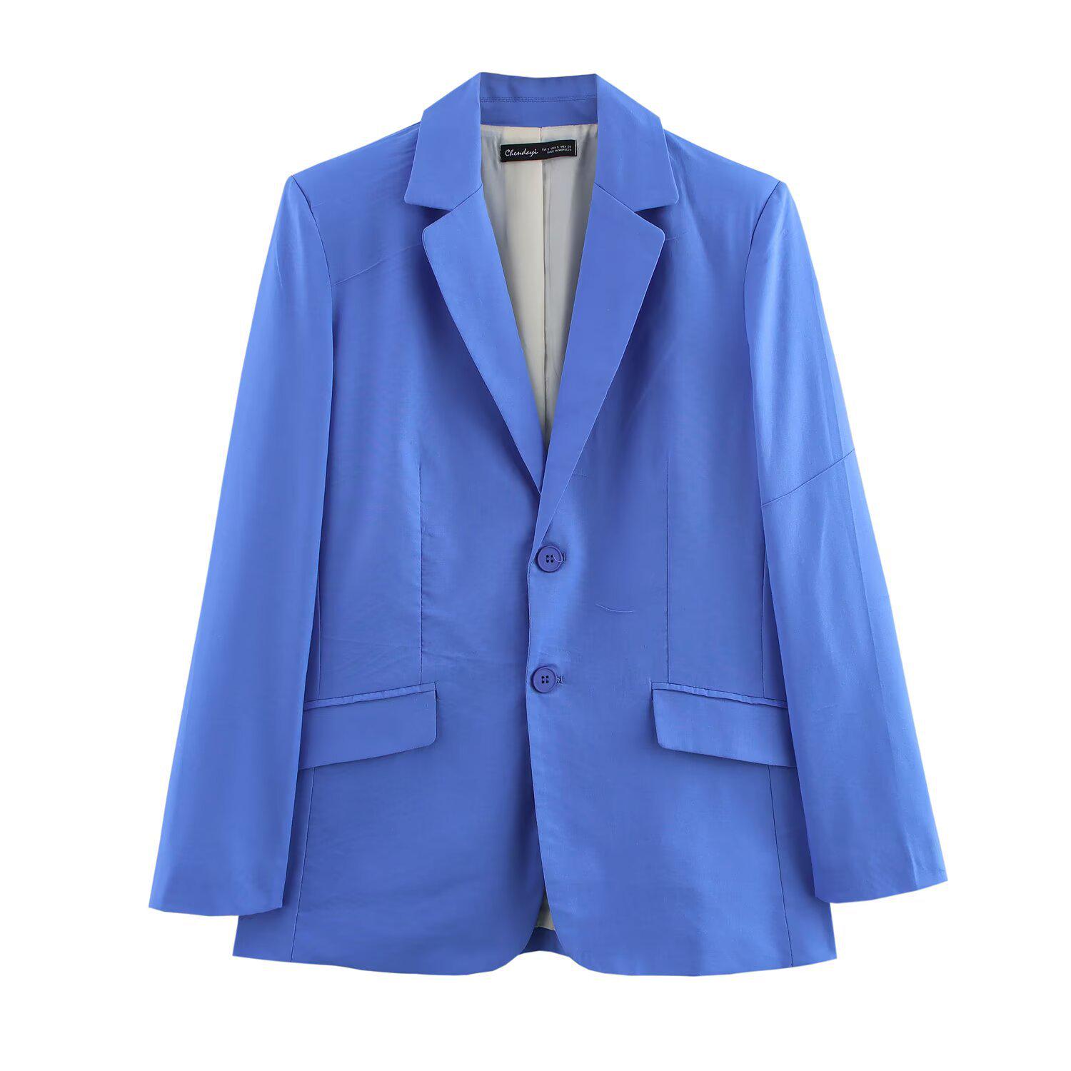 

2025 Spring Women s European & American Linen Blend Suit Jacket + Pants Set L