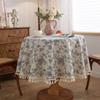 Vintage Round Tablecloth Blue Floral Farmhouse Washable Table Cover for Dining Picnic Indoor Outdoor Kitchen Tabletop Decoration