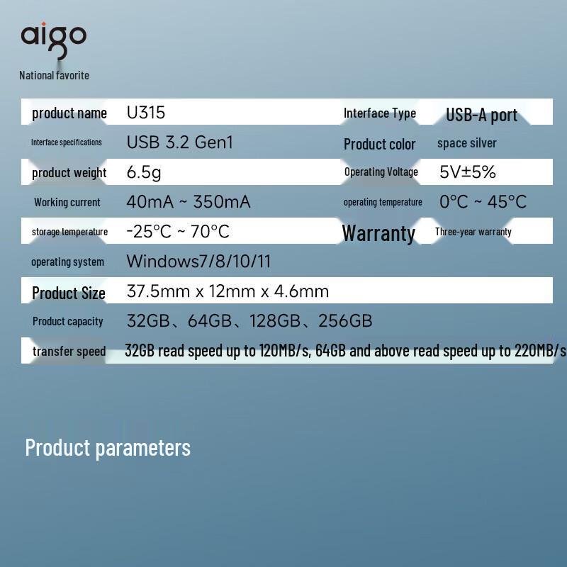 Aigo U315 64GB USB 3.2 Gen 1 Metal Flash Drive