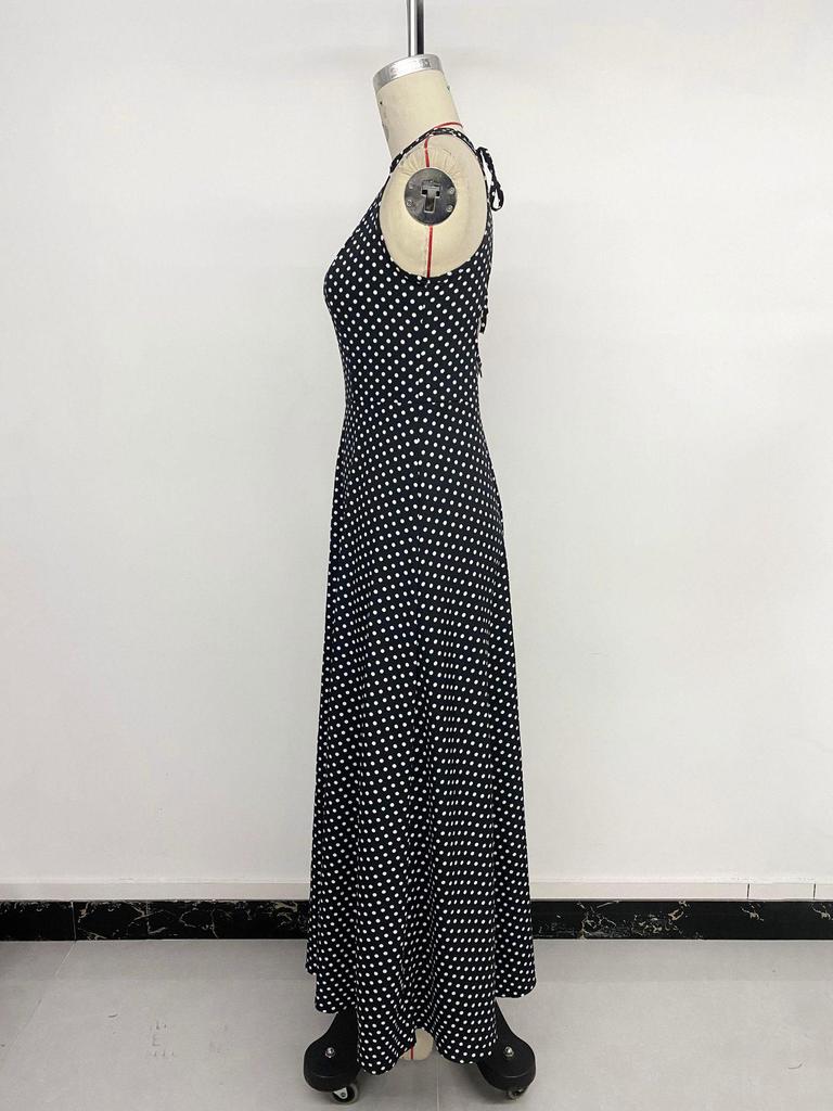 European & American Style Polka Dot Sleeveless Backless Long Dress (2026 New Summer Collection)