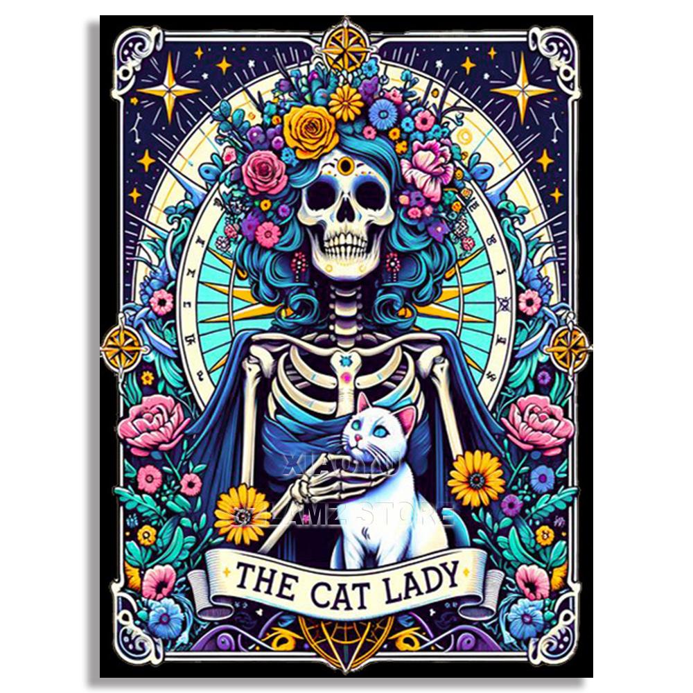 DIY Diamond Embroidery Tarot Card Diamond Painting Cartoon Skeleton Cross Stitch Set Halloween Art Decoration Gift