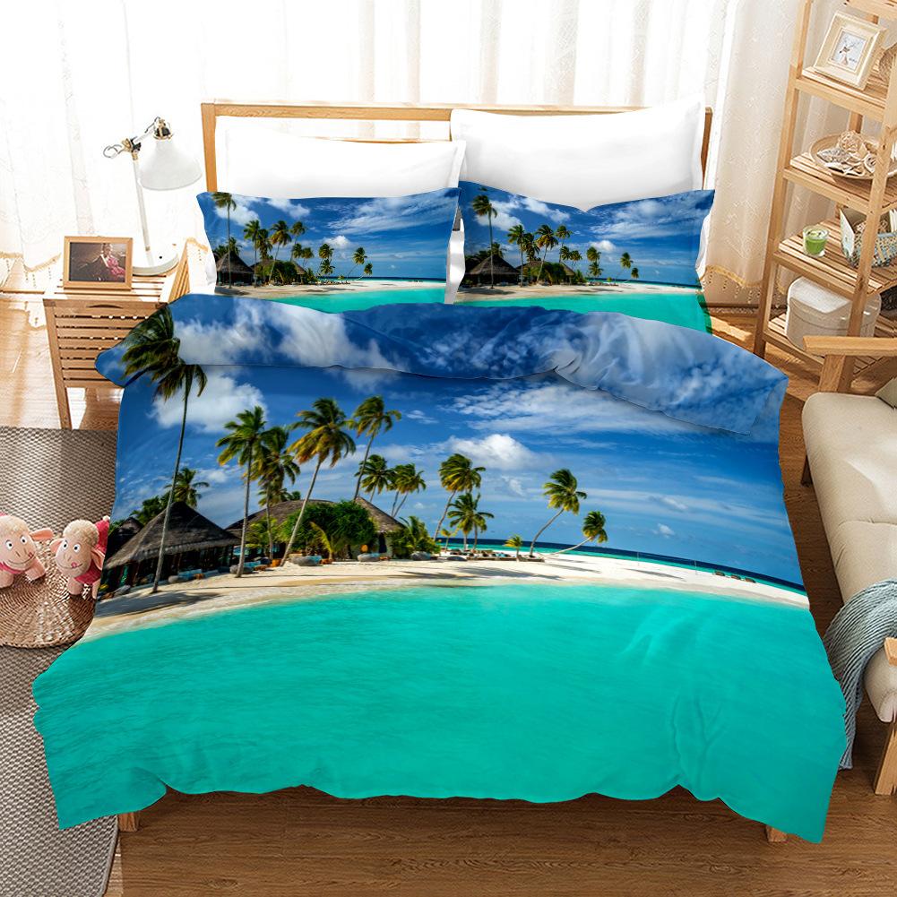 3D strandthema beddengoedset zomer koele vakantie stijl dekbedovertrek kussensloop 2/3 stuks AU/DE/EU/US/UK volledige grootte woondecoratie