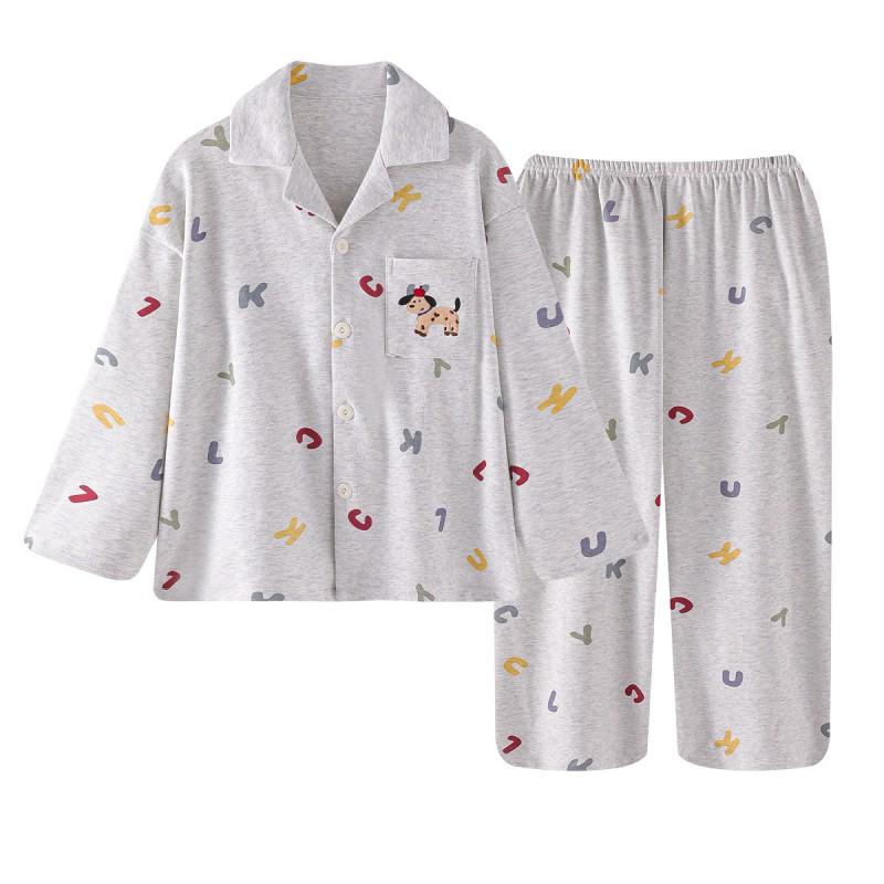 Girls Cotton Pajama Set Long Sleeve Cartoon Print Sleepwear Home Outfit Fall 2026