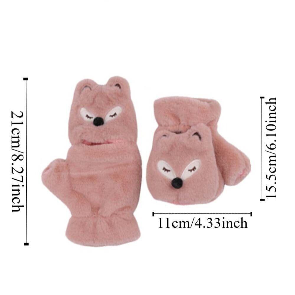 Cartoon Fox Gloves Plush Mittens NEW Flip Fingerless Gloves