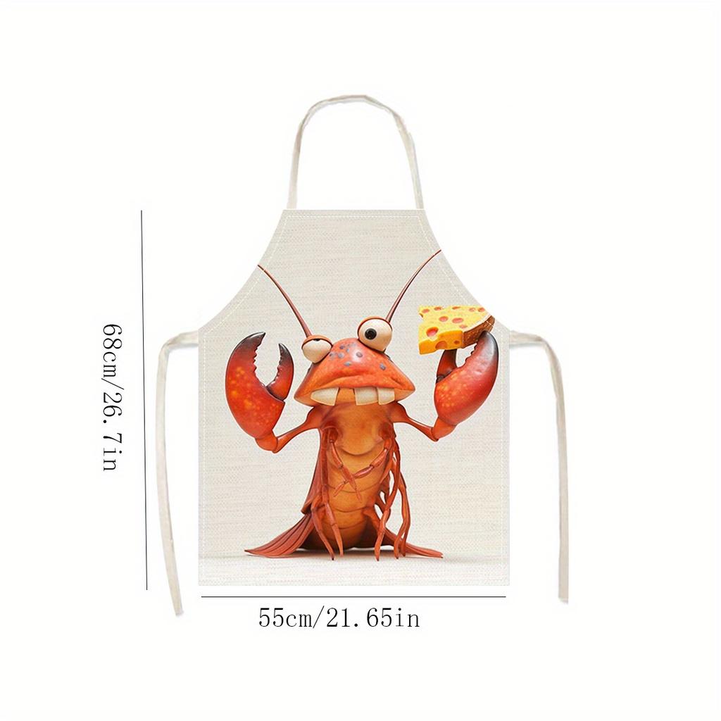 1pc, Funny Cartoon Lobster Holding Cheese Kitchen Apron Novelty Chef Cooking Bib For Seafood Lovers Linen Material Unisex
