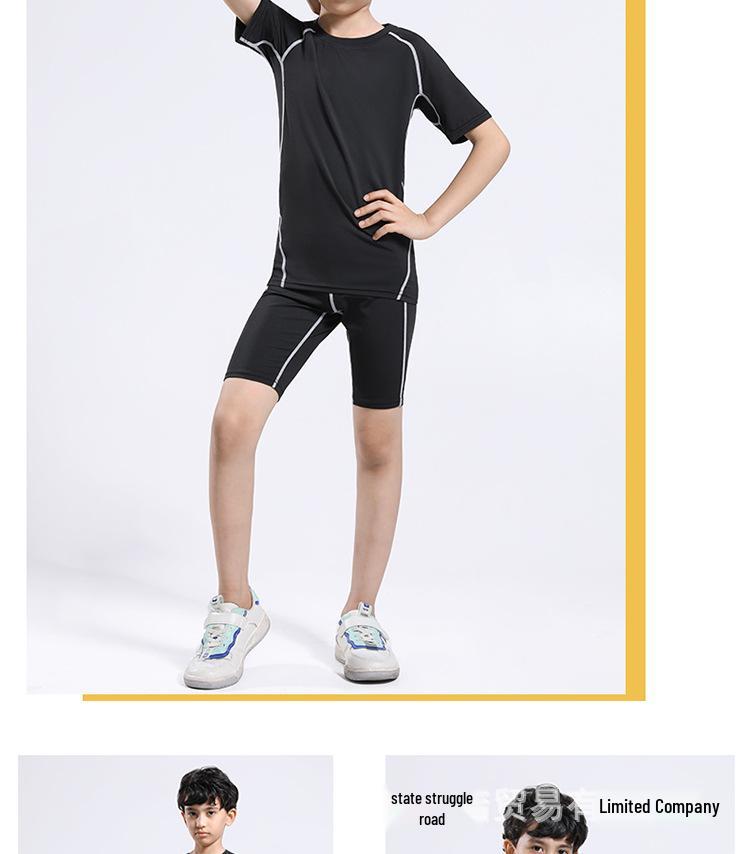 Kids' Quick-Dry Activewear Set: Breathable Short-Sleeve Bodysuit & Elastic Five-Point Pants for Summer Fitness