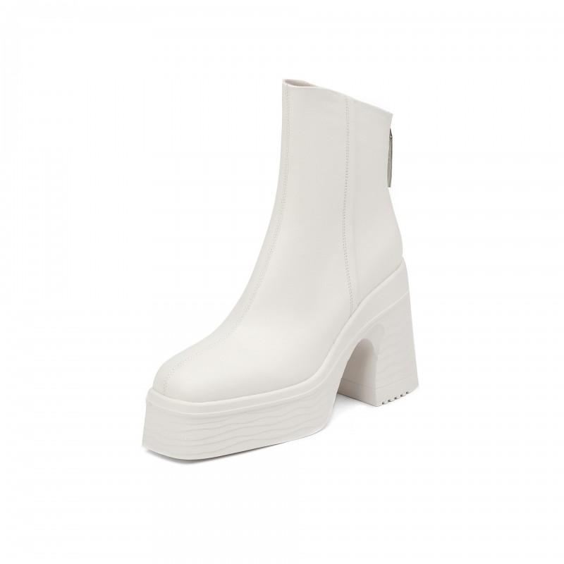 Womens Retro Luxury Chunky Heel Ankle Boots - Square Toe Platform Fashion Fall