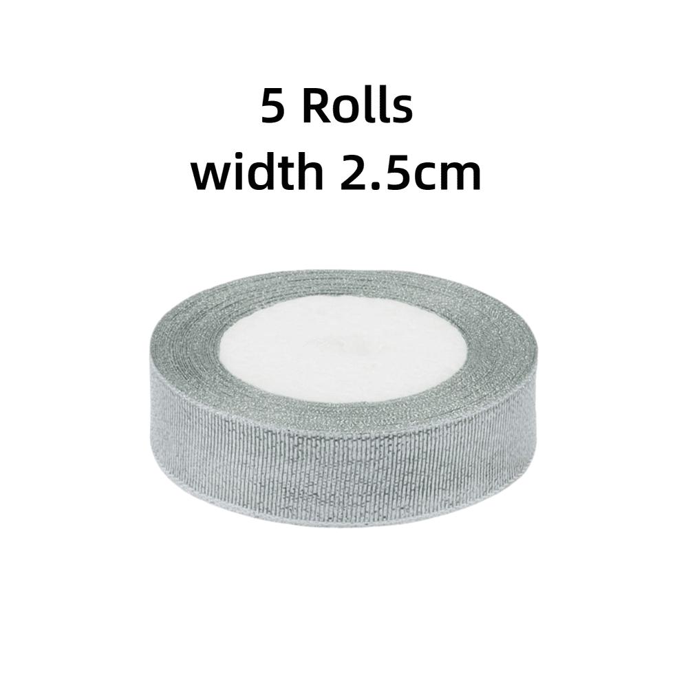 DIY 5 Rolls Satin Ribbon Glitter Gold Silver Gift Packaging Ribbon Organza Ribbon Craft Supplies