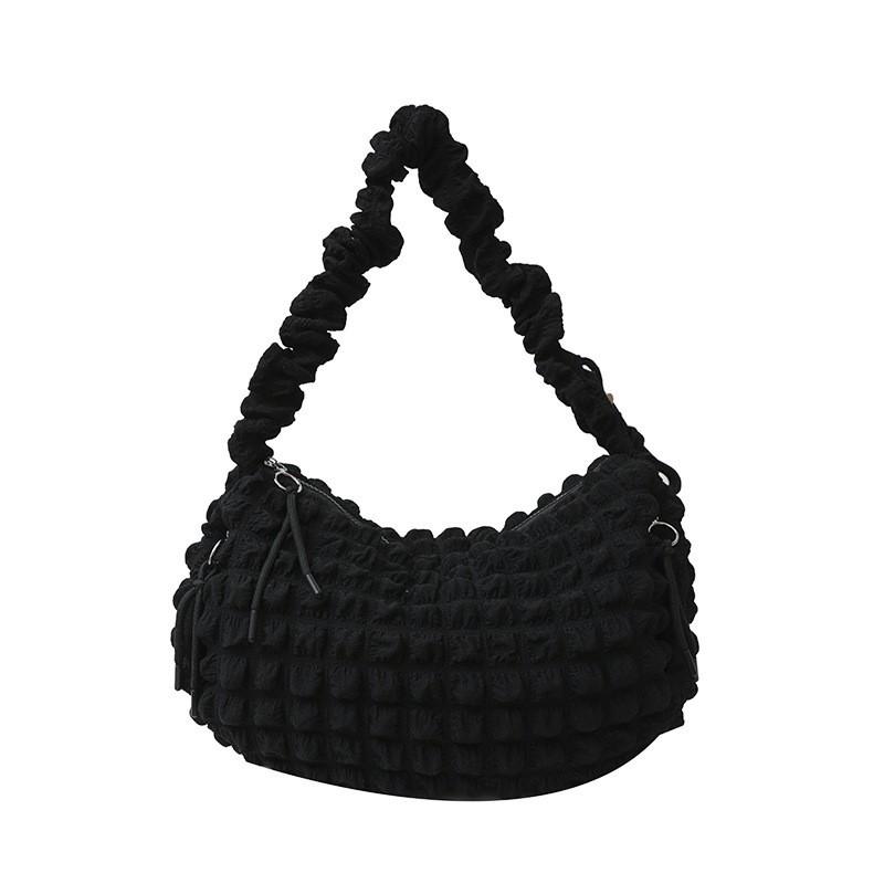 2025 New Seersucker Pleated Niche Knitted Bag Women's Casual One-shoulder Cross-body Large Capacity Cloud