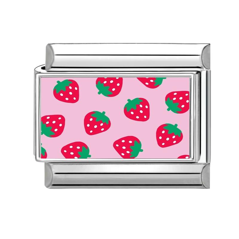 Fashion Pink Charm Car Rose Strawberry Cherry Heart Italian Links Fit 9mm Bracelets Bangle Stainless Steel DIY Making Jewelry