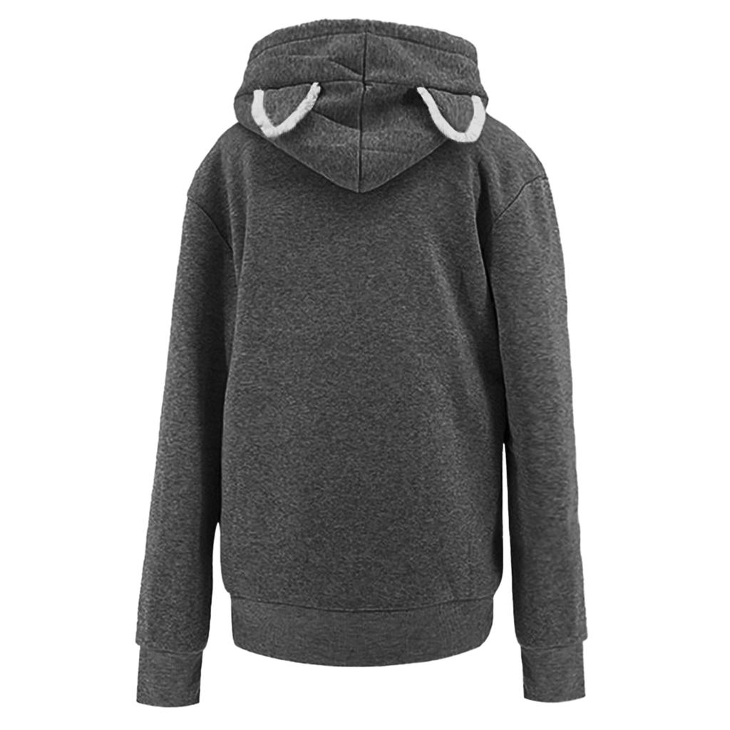 Women's Fashion Casual Top Solid Color Long Sleeve Pet Pocket Hoodie Sweatshirt