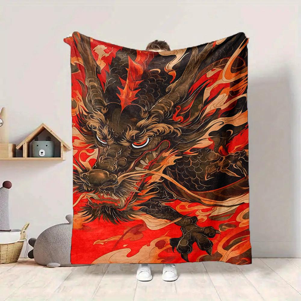 1pc Dragon Print Blanket - Lightweight Flannel Fleece with Digital Printing, Soft Warm for Sofa, Travel, Camping, Office yy251018315