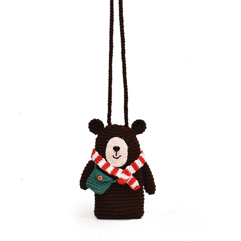 Bear Cute Knit Sling Bag For Kids Ideal For Daily Wear With Charming Cartoon Animal Design
