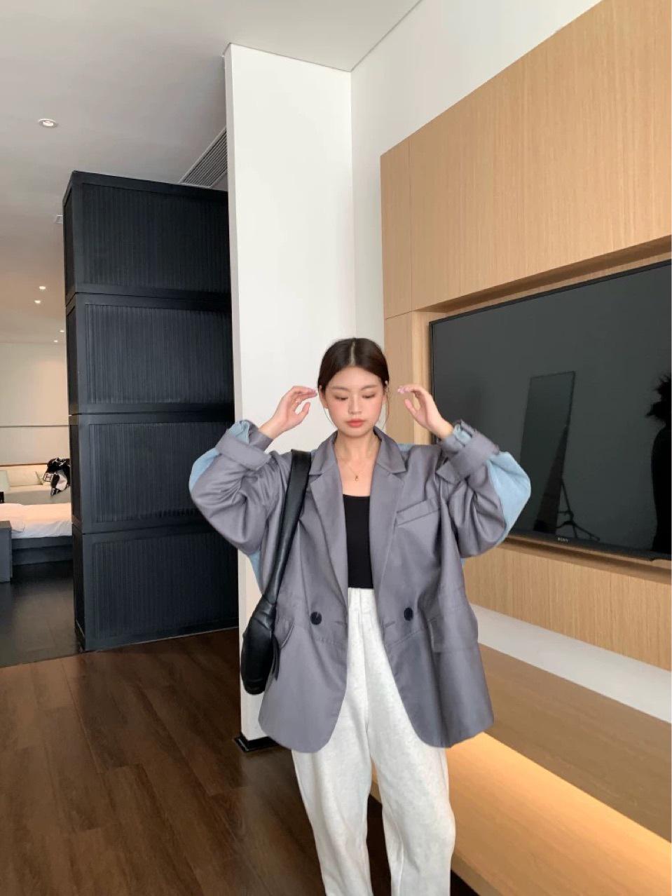 Европейская ретро джинсовая пэчворк костюмная куртка - Модель 3509 One Size серый