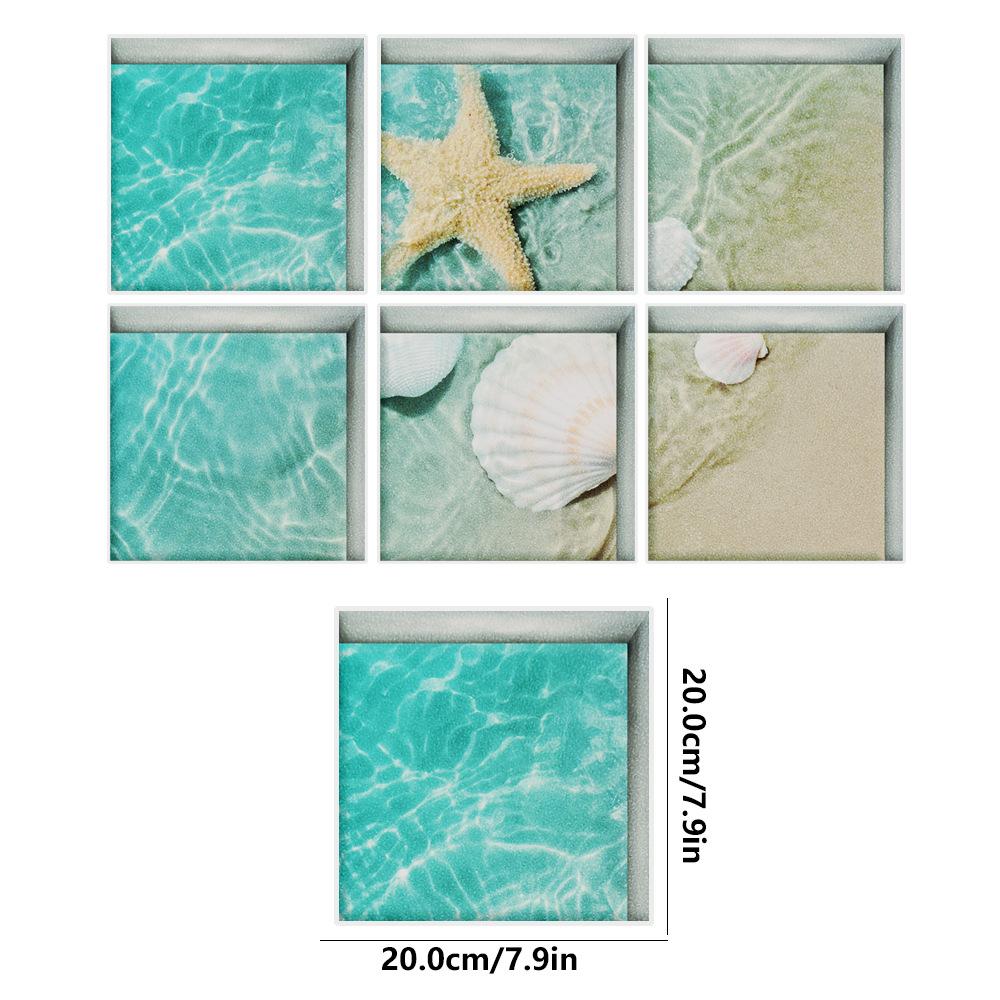 Bath Treads Stickers Beach Pattern Square 3D Adhesive Anti Slip Tub Safety Decals Mat Waterproof Shower Tub Sticker