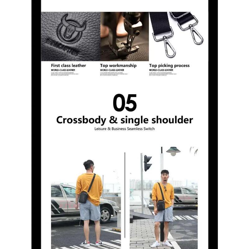 BULLCAPTAIN 2024 Brand Leather Men Bag Casual Business Leather Mens Shoulder Messenger Bag Vintage Men's Crossbody Bag male