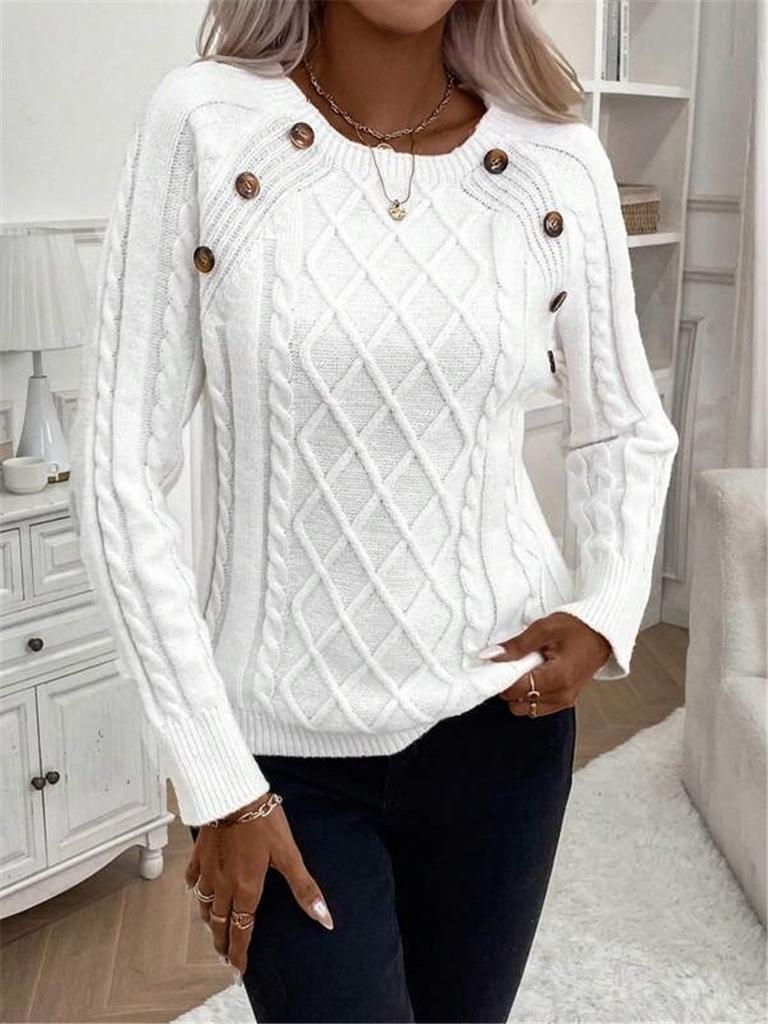 Autumn Knitted Turtleneck Sweater with Bow Floral Button Design