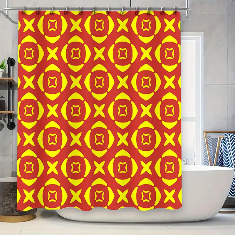 

Red Yellow Geometric Pattern Shower Curtain X Design For Bathtub Decorations Waterproof Bathroom Liner With Hook (180X245Cm) W60H190(CM)-1 Pcs