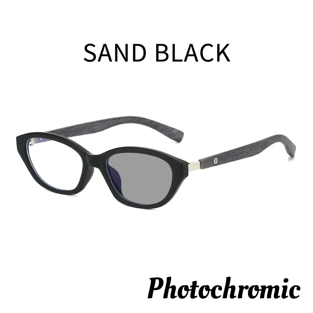 Fashionable And Personalized Cat Eye Photochromic Women'S Reading Glasses Retro Neutral Wood Grain Leg Anti Blue Light Glasses