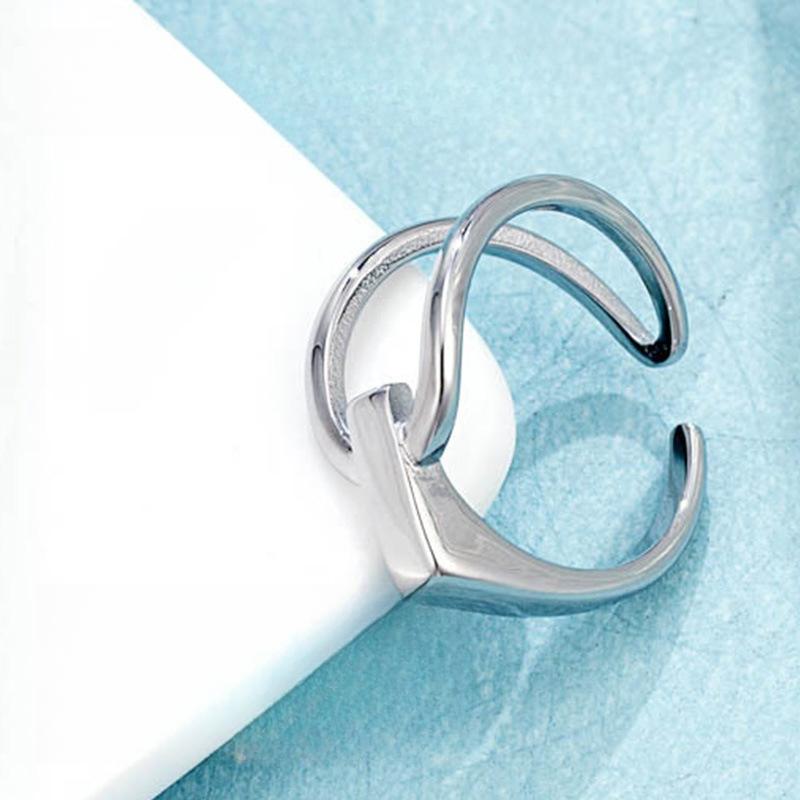 Cold Wind Irregular Lines Open Ring Titanium Steel Electroplated Ring Women's Simple and Exaggerated Accessories