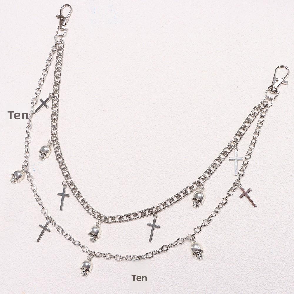 Metal Skull Cross Pendant Hip Hop Belt Chain For Men And Women