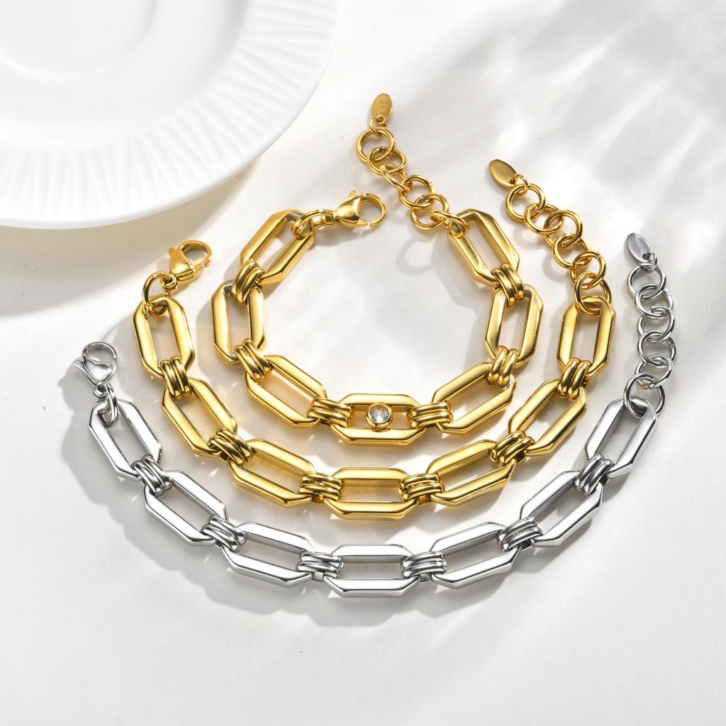 Gliederkettenarmband Silberfarben Edelstahl Geometrischer Dicker Armreif für Damen Wasserdichter Schmuck