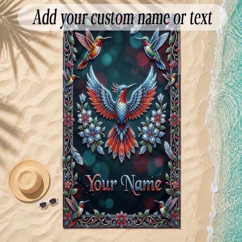Birds Theme Soft Beach Towel Personalized Custom Name Text Towel Portable for Beach Pool Travel