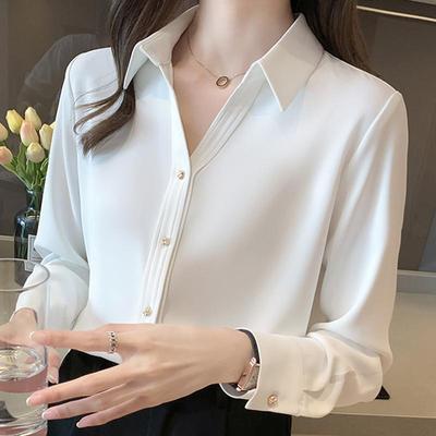 Top da donna camicetta bianca da donna con colletto rovesciato a maniche lunghe alla moda J141