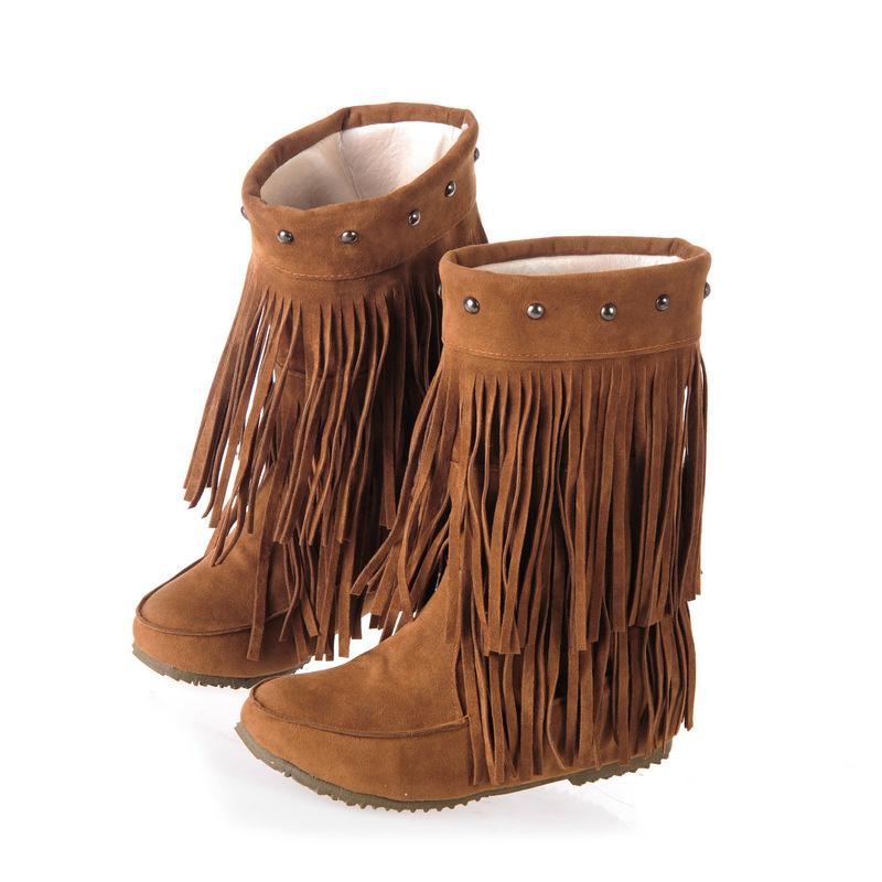 Frosted tassel short boots Western wind tube short boots Winter women's boots Large size women's shoes -