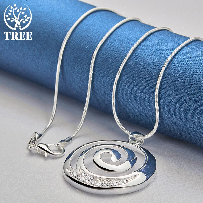 925 Sterling sølv AAA Zircon runde spiral anheng halskjede smykker