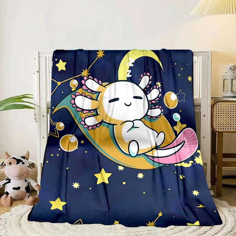 Fantasy Axolotl Moon Night Sky Blanket Flannel Blanket for bed, sofa, Camping, Hiking, Picnic Essentials, gift for family Fan gifts