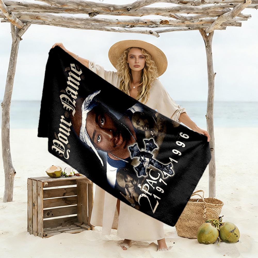 2pac Customize Text Beach Towel Soft Durable Quick-Dry Ideal for Travel Outdoor Swim Pool Yoga Surf Camping Hiking Gym Gift Holiday