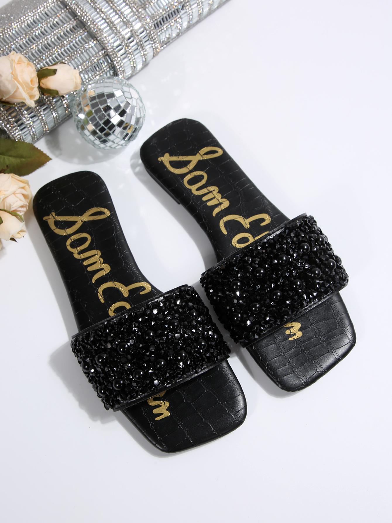 

[Внешняя торговля] Новый темпераментный модный и универсальный шлепанец на плоской подошве с юбкой, французские крутые шлепанцы, женские шлепанцы 43 чёрный