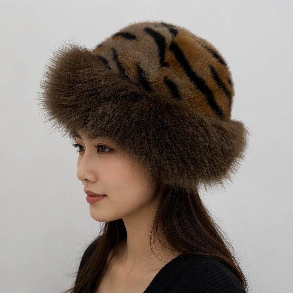 Neue Plüschmütze mit Tigerfellmuster, hochwertige warme Herbst- und Winter-verdickte Mode-Leopardenmuster-Schirmmütze, vielseitige Plüsch-Mongolenmütze