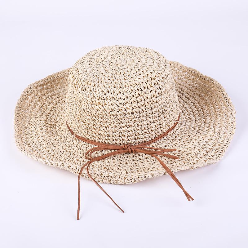 Foldable handmade large edge straw hat women's summer versatile small fresh seaside beach summer sun protection hat
