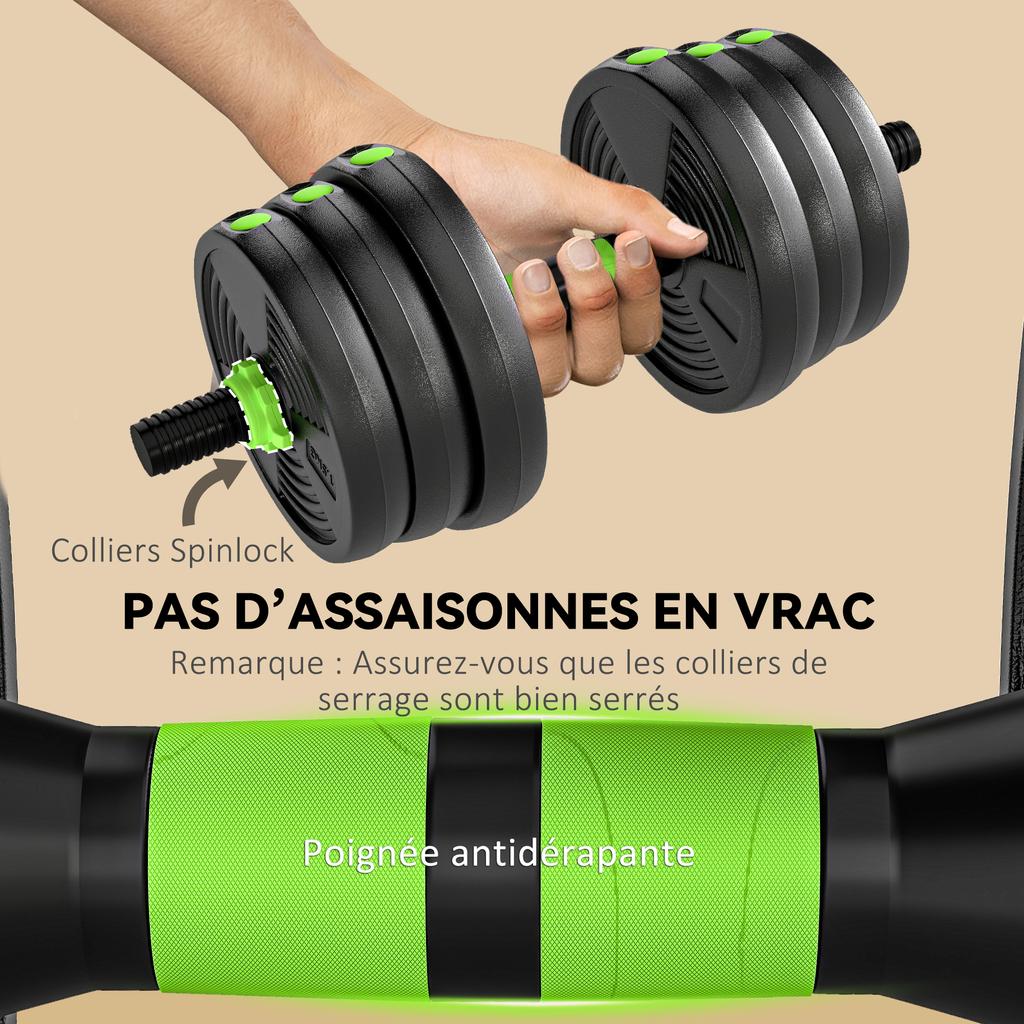 Adjustable Dumbbell Set, 20 Kg, 3-in-1, Extension Bar, Black