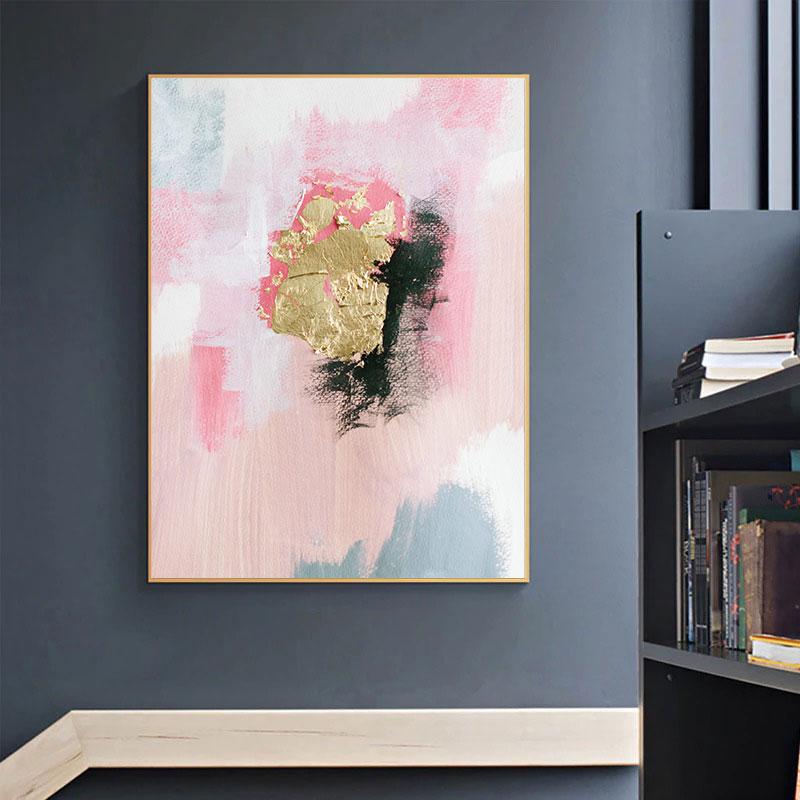 Abstract Gold Foil Oil Painting Printed for Living Room Entrance Dining Room Mural Posters and Prints Wall Art Cuadros Decor